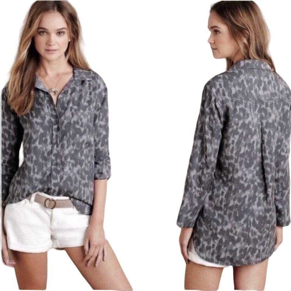 Cloth & Stone Anthropologie Button Up Shirt High Low Hem Gray Size XS